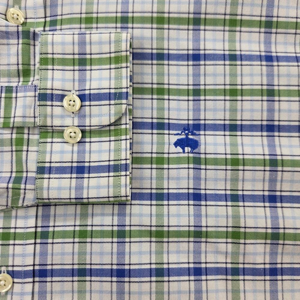 Brooks Brothers 346 Shirt Mens 2XL Blue Green Plaid Long Sleeve Button Down